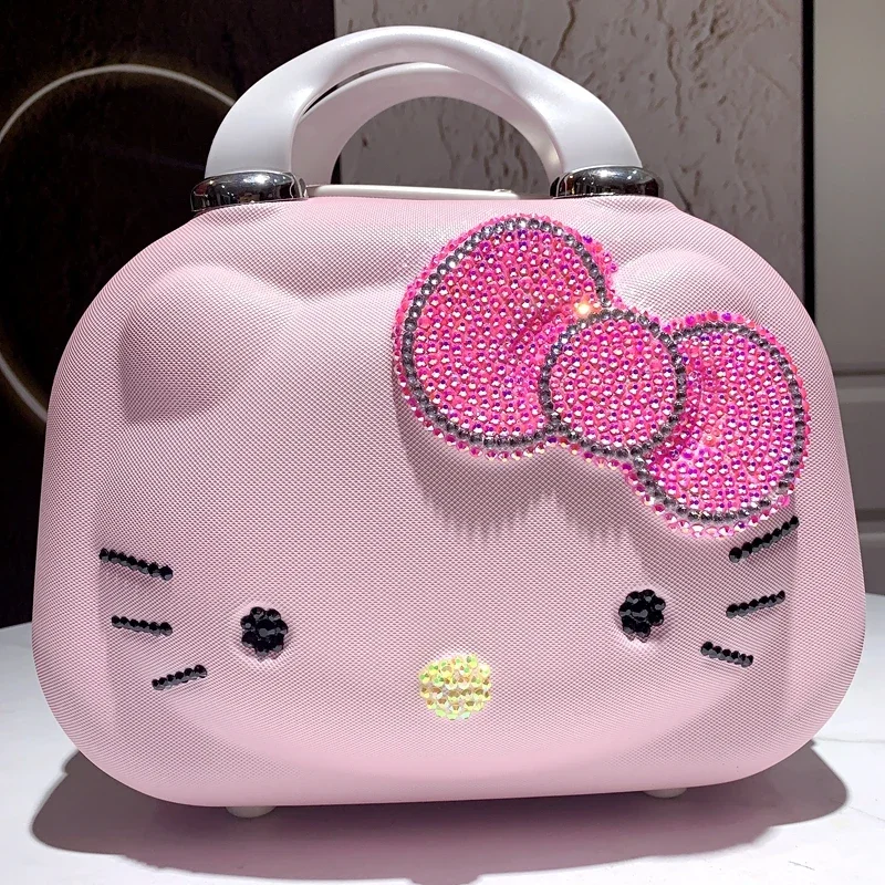 14 inches Hello Kitty Cute Carrying Case Cartoon Travel Makeup Case Large Capacity Multi functional Locked Portable Storage Box