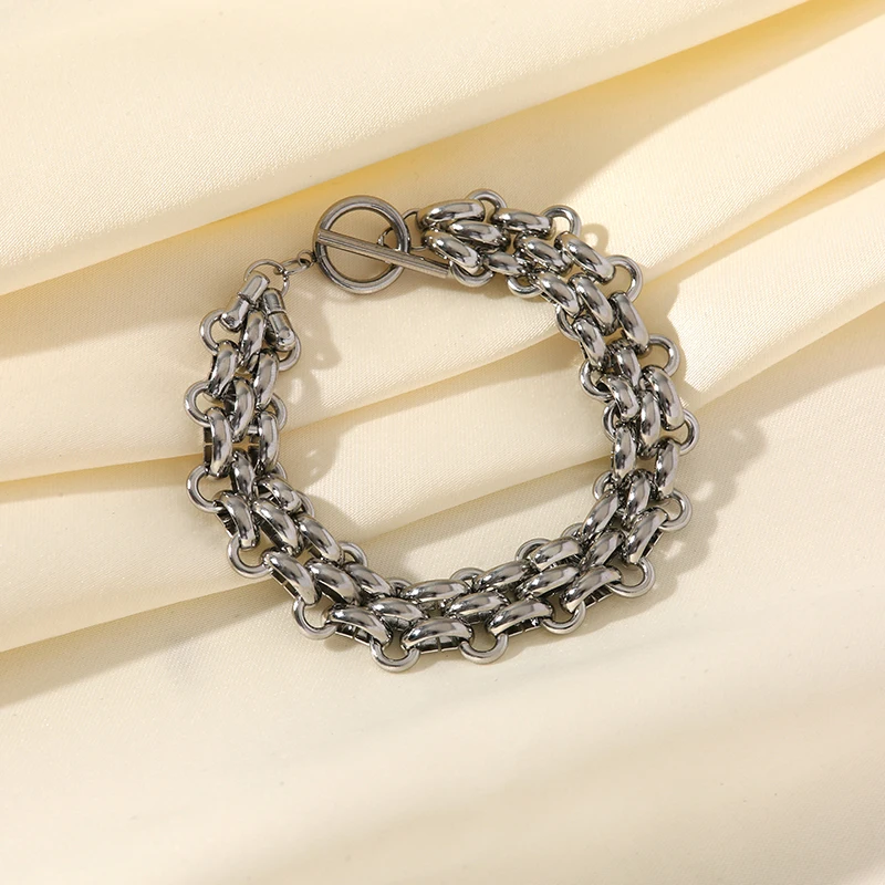 GANEMLY 2024 Neue Mode Edelstahl Metall Kubanischen Kette Halskette Armband Set Für Frauen Elegante Gold Farbe Wasserdicht Schmuck – Detail 12