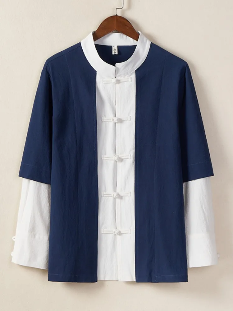 

Loose Fit Linen Shirt Men's Long Sleeve Summer Chinese Style Retro Button up Tang Suit Jacket Large Size Breathable Hanfu