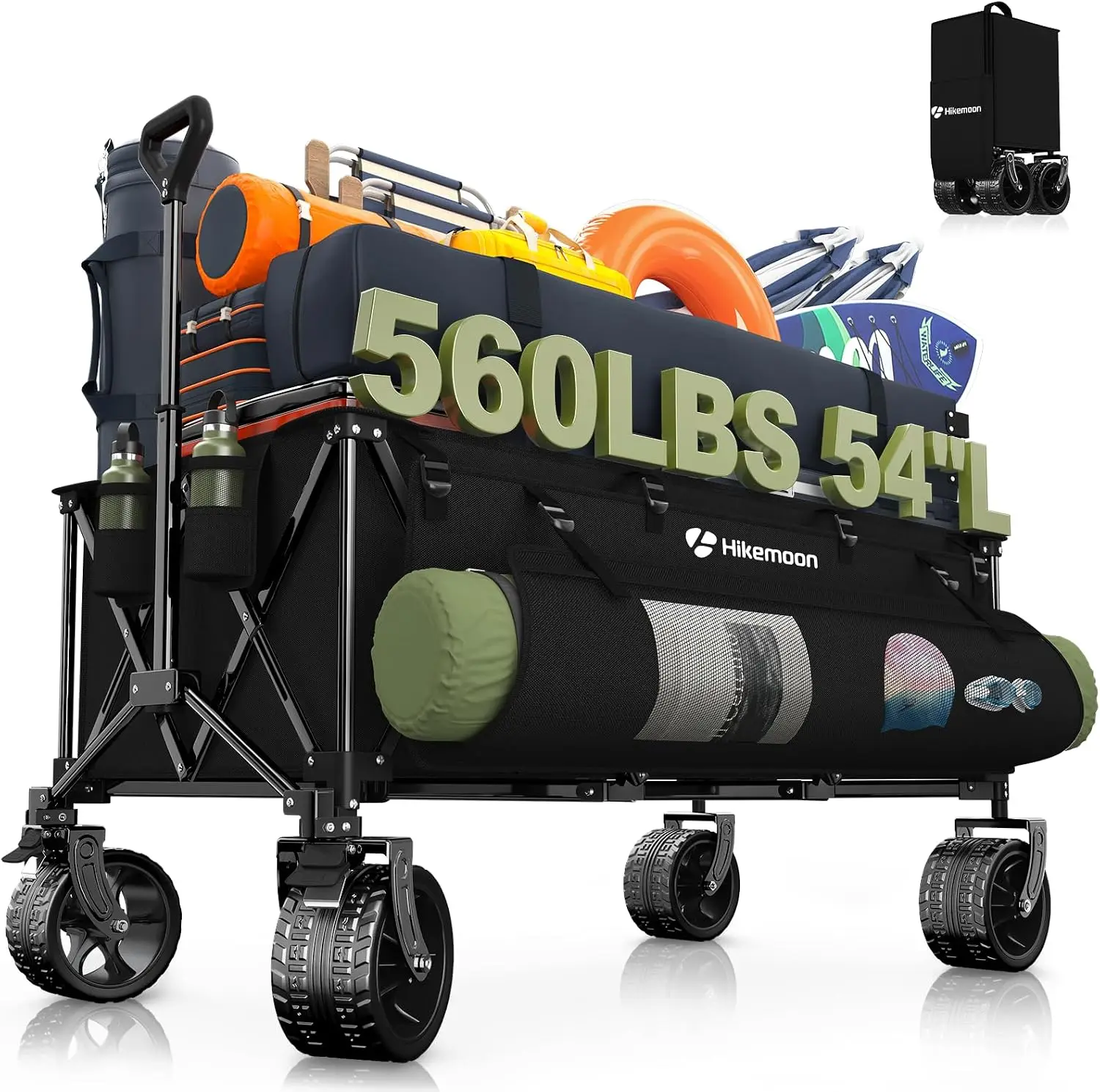 400L Ultra Large Collapsible Wagon with Big Wheels - Black | Extra Long, Wagons Carts Foldable, Heavy Duty, Utility Folding