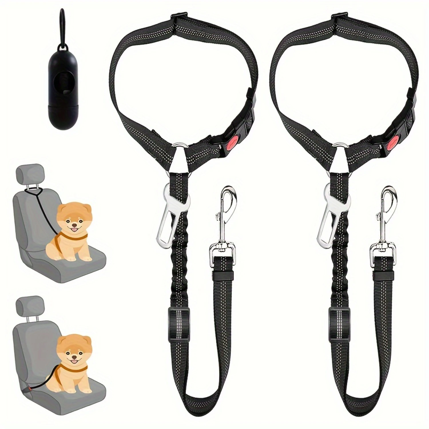 

3pcs Adjustable Dog Car Seat Belts, High Elastic Bungee Pet Safety Leads With Reflective Stitching, ° Rotatable Clip, Lockable