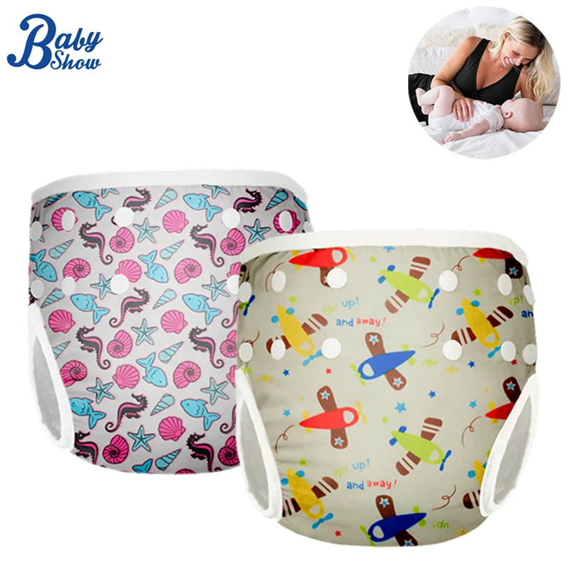 

Baby Swim Diaper Cartoon Airplane Waterproof Adjustable Cloth Diapers Cover Pool Pant Reusable Infant Swimming Trunks with Snap