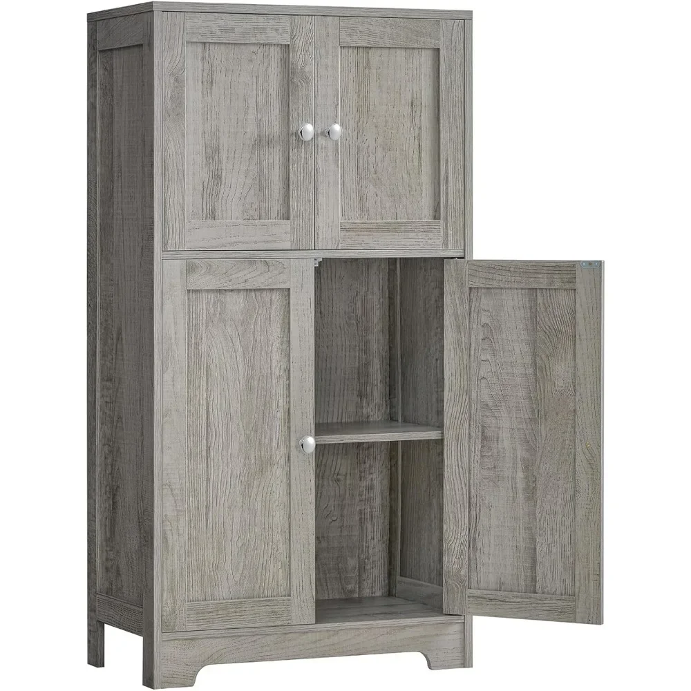 Storage Cabinet, Bathroom Cabinet with 4 Doors & Adjustable Shelf, Cupboard, Bathroom Floor Cabinet for Living Room