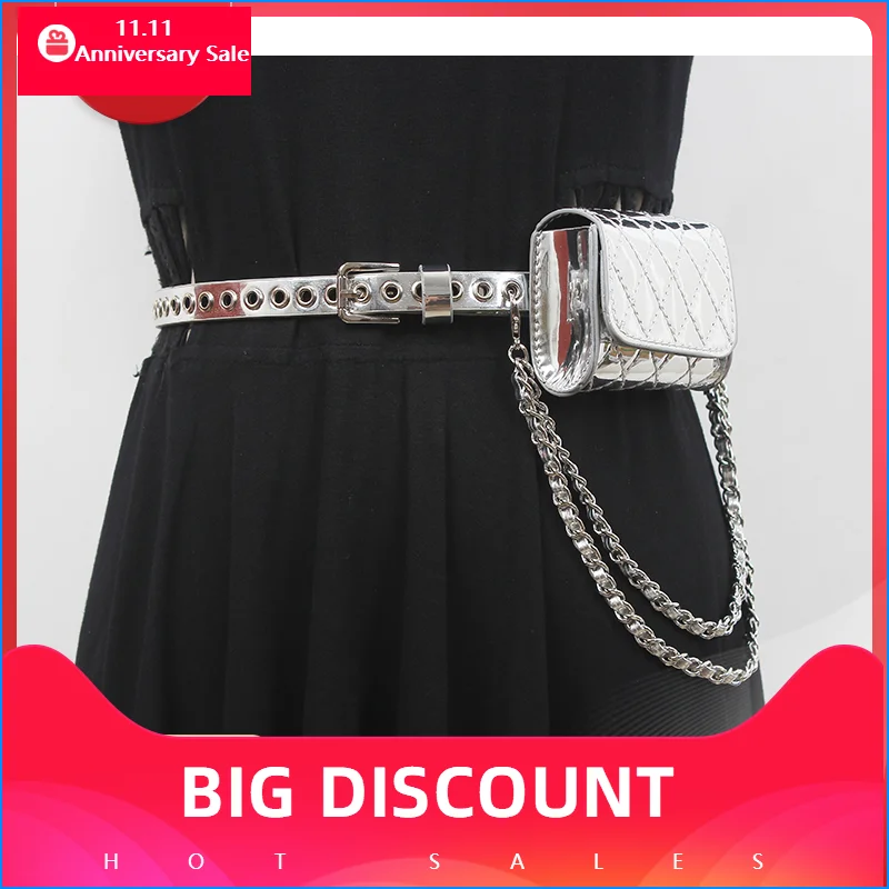 2024 New Tannt Women Bag Chain Fashion Vintage Mini Pu Leather Fanny Pack Black Silver Leisure Waist Bags For Cool Girls Leg Bag