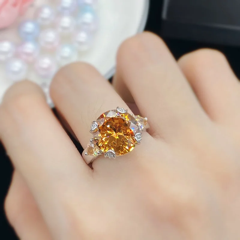 New Champagne Color Moissanite Open for Women, Fashionable and Elegant Adjustable Ring
