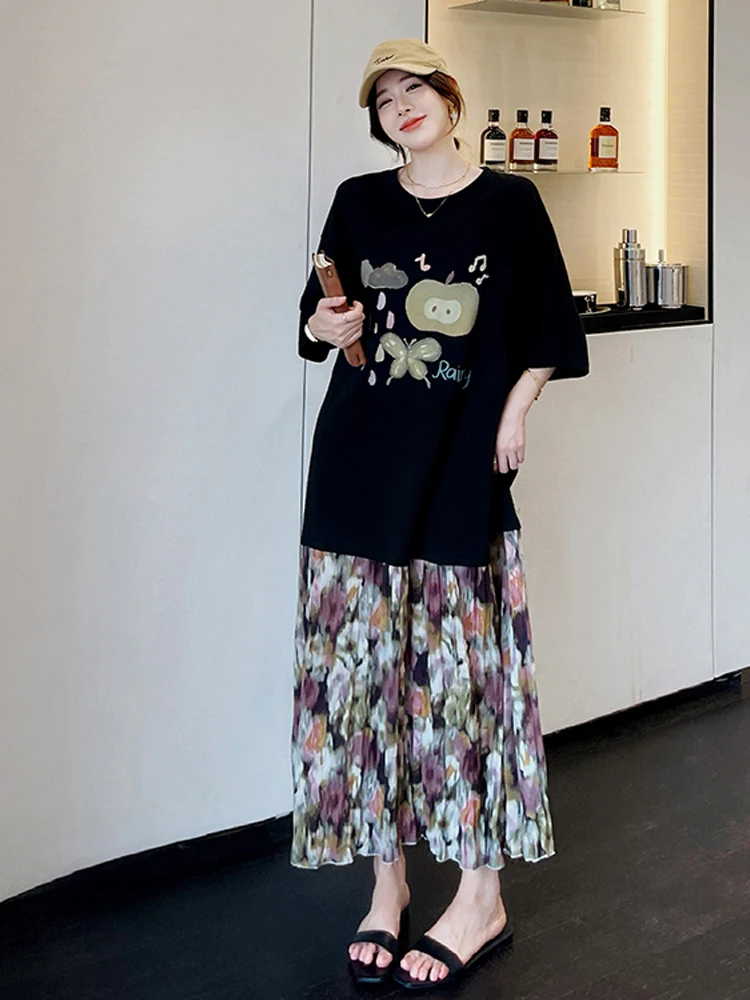 NYFS 2025 فستان نسائي صيفي جديد بأكمام قصيرة كوري من فيستدوس رداء Elbise فضفاض مقاس كبير فساتين طويلة مطبوعة مرقعة #4