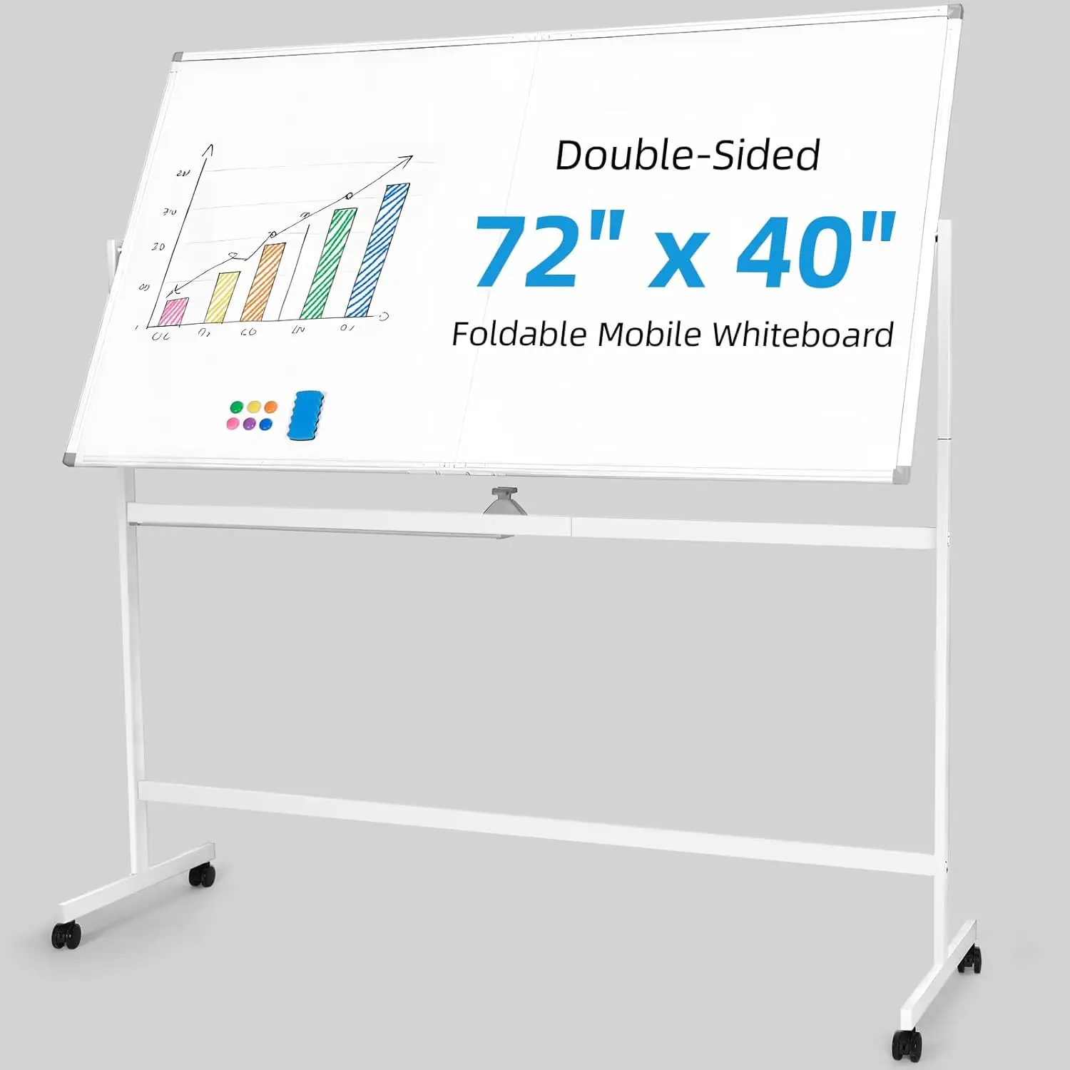 

Большая мобильная доска для сухого стирания, 72x40 дюймов, двусторонняя, на колесиках, с алюминиевой рамой и подставкой для дома, офиса, класса