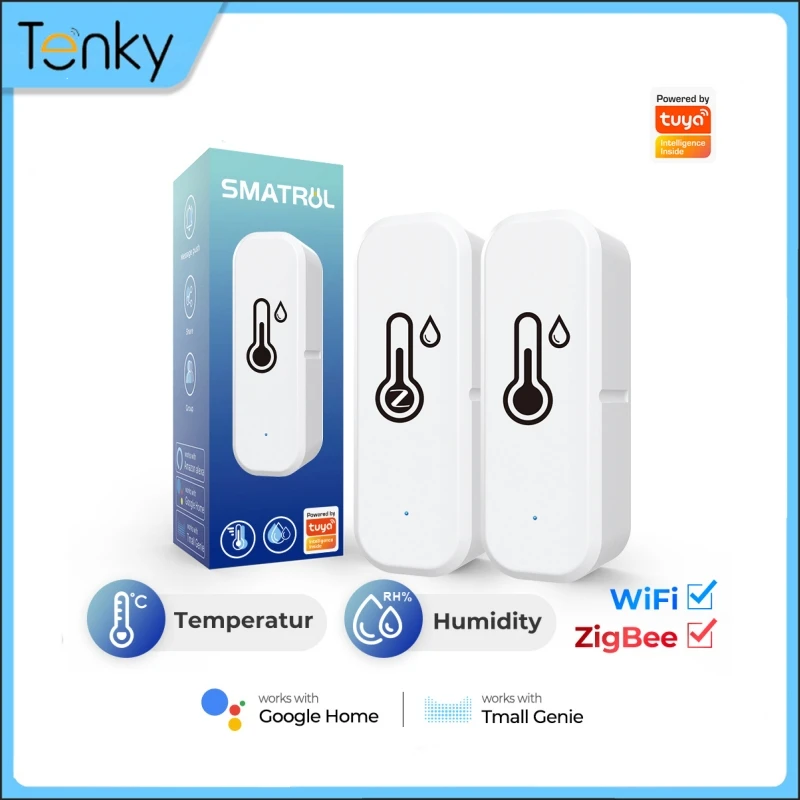 

Tenky Tuya Zigbee WiFi Smart Temperature Humidity Sensor Indoor Hygrometer APP Monitoring Work with Alexa Google Home