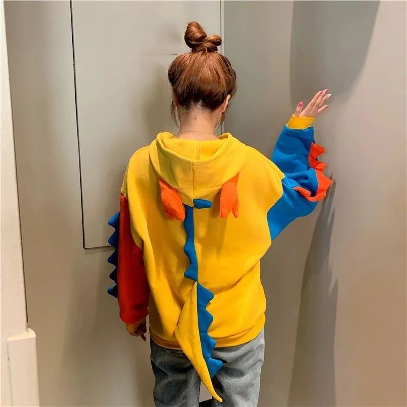 

Female Sweatshirts Pullover New Personality Jumper Women's Autumn Winter Sweet Cute Dinosaur Velvet Cashmere Hooded Hoodies