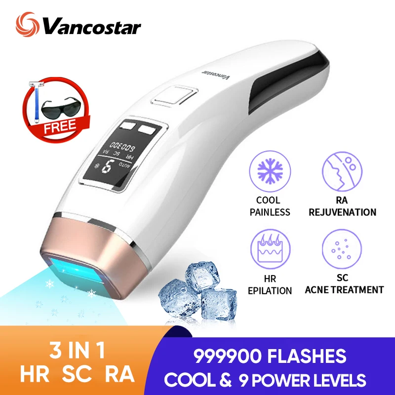 Vancostar 4in1 Laser Hair Removal IPL Epilator 999000 Flash Cooling Acne Treatment Rejuvenation Device for Home Bikini Trimmer