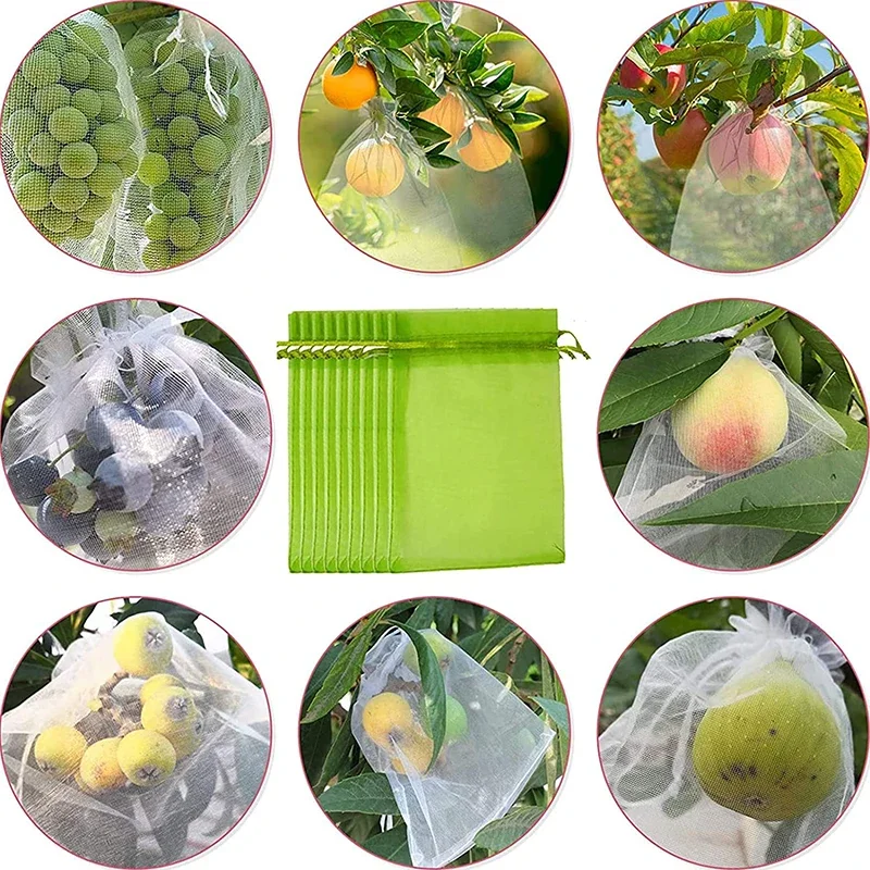 100 pz uva fragola sacchetti di protezione della frutta sacchetto di rete con coulisse da giardino sacchetti di rete di verdure Anti-uccello per frutteto agricolo