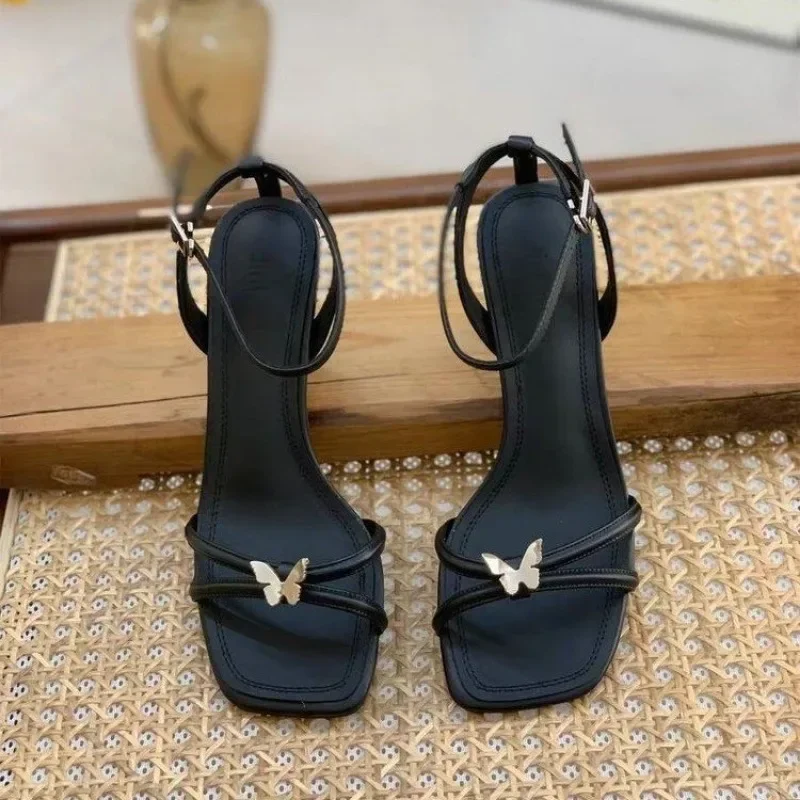 2024 Summer Band Heel Sandals Women Heel Ankle Strap Fashion Square Toe Ladies Dress Sandals Women\'s Shoes Wedding Shoes Bride