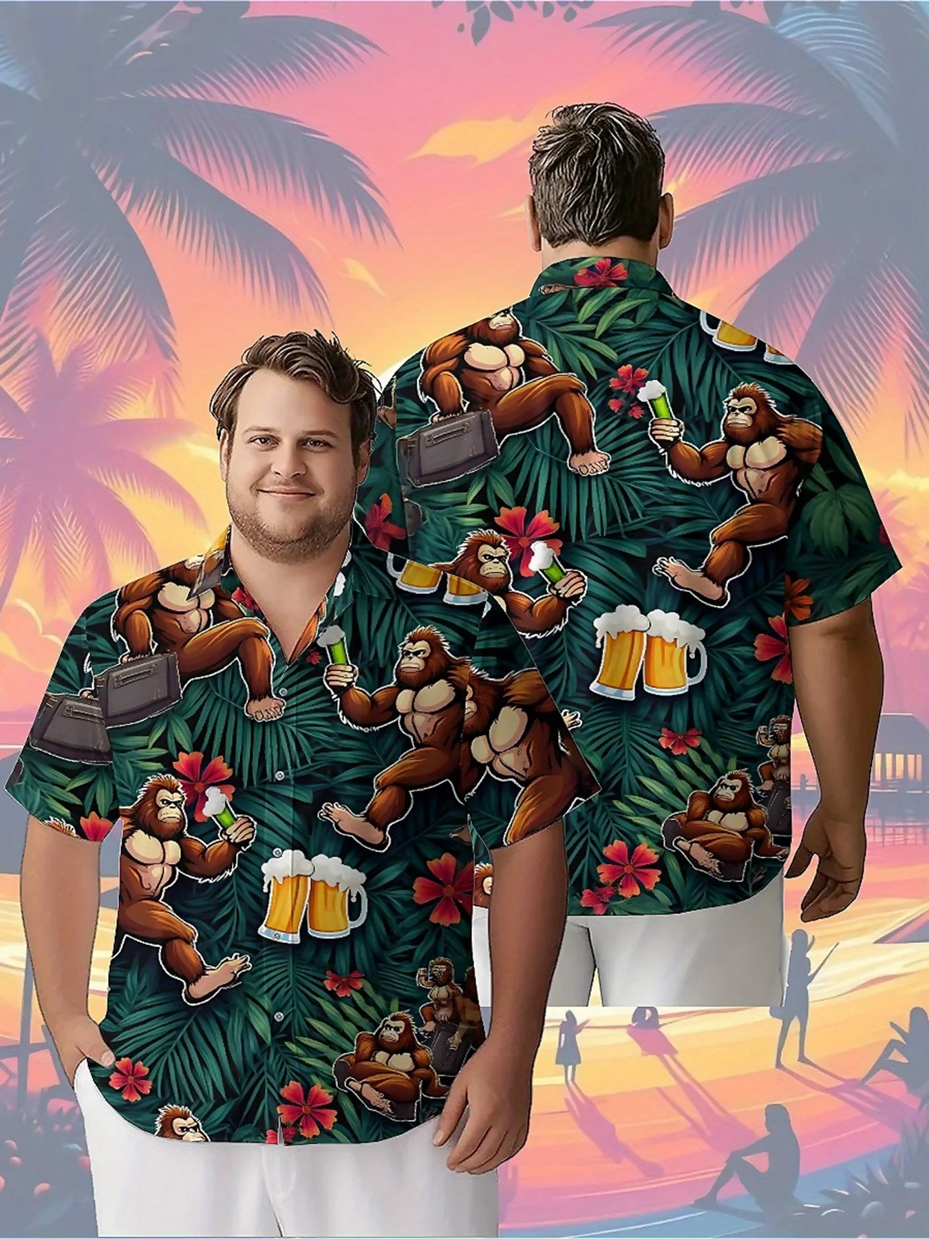 Men's Plus Size Hawaiian Shirts Jungle Carnival Sasquatch pattern, Unisex Aloha Shirts,New in Summer Tops Tee,streetwear