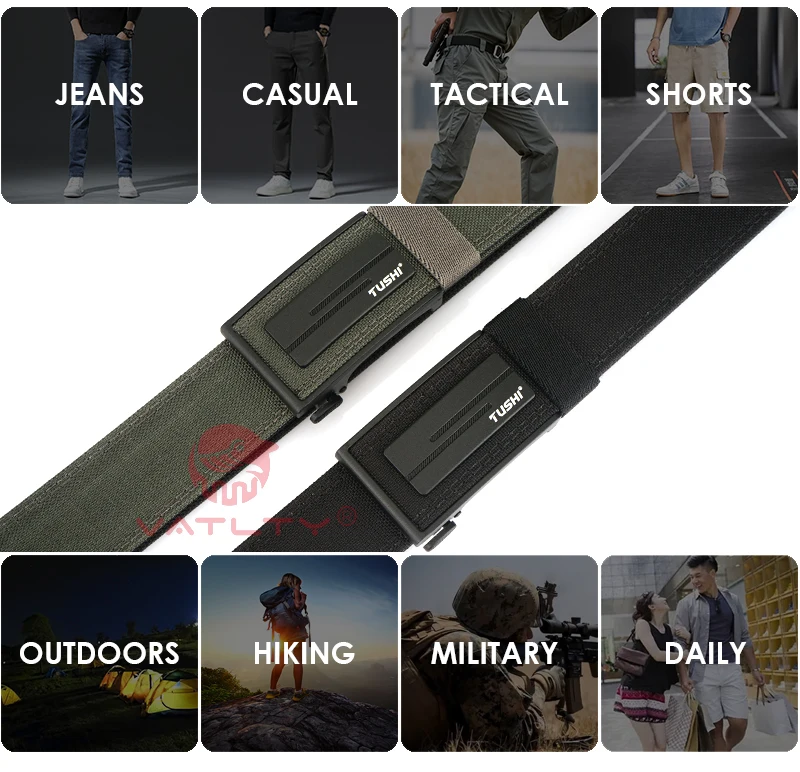 VATLTY Thick Tactical Belt for Men Metal Automatic Buckle Military Pistol Belt Tight Nylon Work Tool Belt Casual Waistband Male