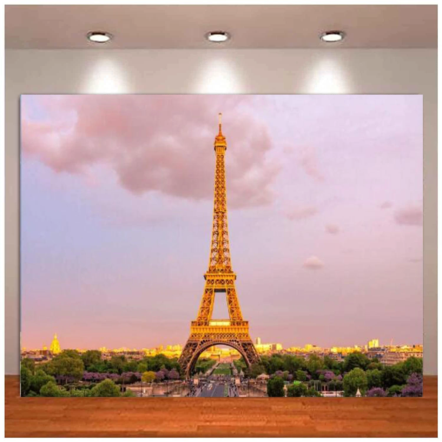 Eiffel Tower Photography Backdrop Paris Theme Pink Sunset View of Paris Decoration Party Photo Shoot Blush Background