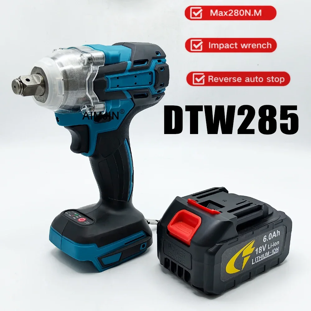 AIMJIN DTW285 high torque impact wrench, wireless rechargeable handheld wrench, 18V lithium battery multifunctional tool