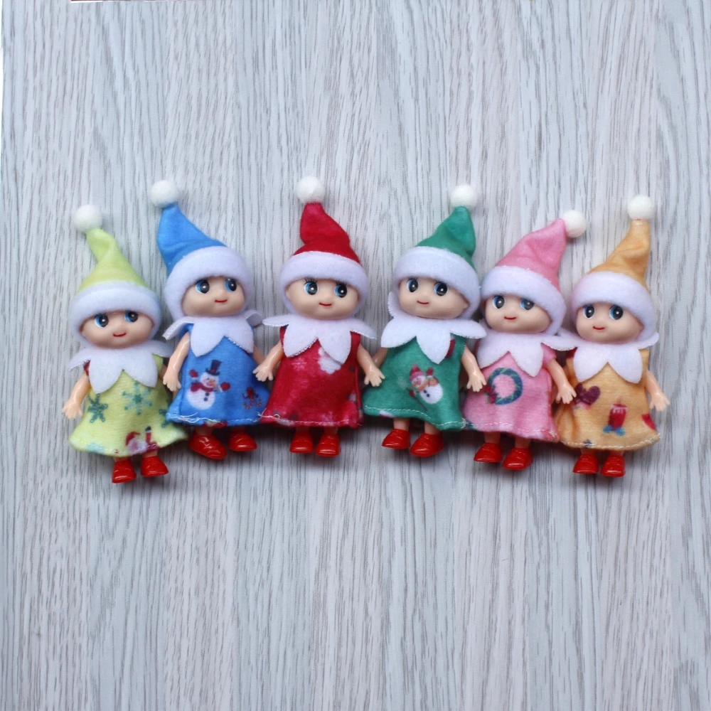 7cm Toddler Baby Elf Dolls with Movable Arms Legs Doll House Accessories Christmas Dolls Print Dress Baby Elves