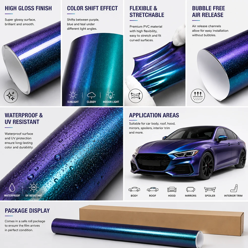Diamond Purple Blue Car Vinyl Wrap Film Glossy Matte Self Adhesive Decal Air Release Sticker Tuning Modification Accessories view 3