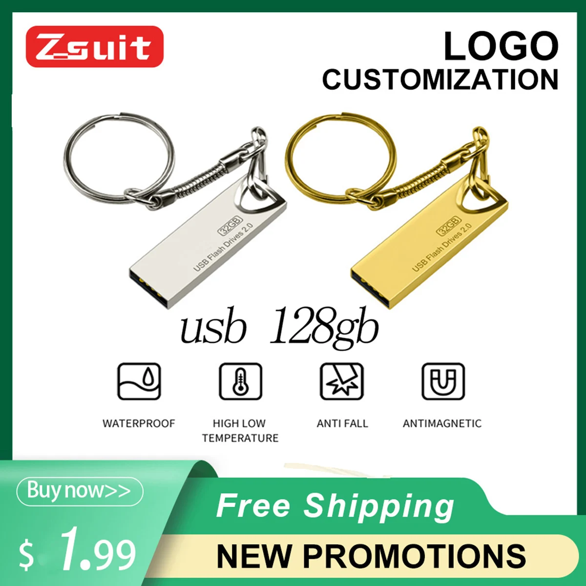 Zsuit Mini USB Flash Drive 128GB Pen Drive флешка Metal U Disk Memo Cel Usb Stick Gift Free Logo Phone/Car U Pendrive 128GB