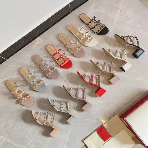 95 dollar Plusstorlek 34-43 Damsandaler Äkta Lädersandaler För Damer Öppna Tå Nitar Skor För Dam Designersandaler 8 best sales nitade sandaler - №6