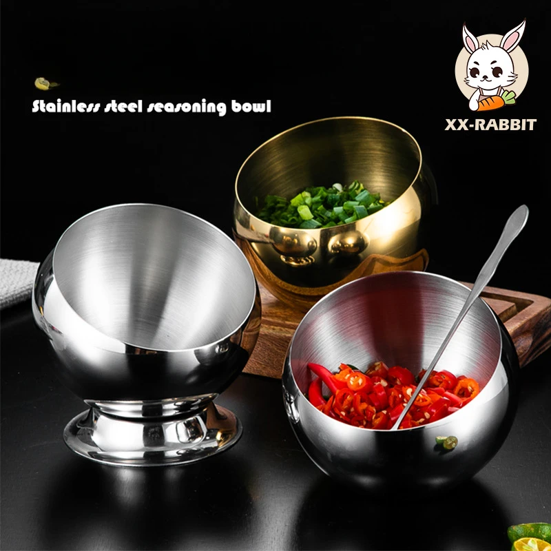 

Stainless Steel Oblique mouthed Sauce Bowl with Lid Hot Pot Buffet Seasoning basket bowl Jar dish Container Salad Spherical Bowl