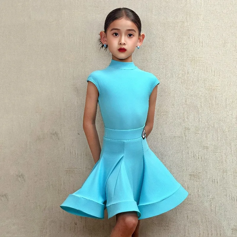 Girls Latin Dance Dress Women Ballroom Competition Costume Advanced Shiny Fabric Professional Standard Dancewear High Neck