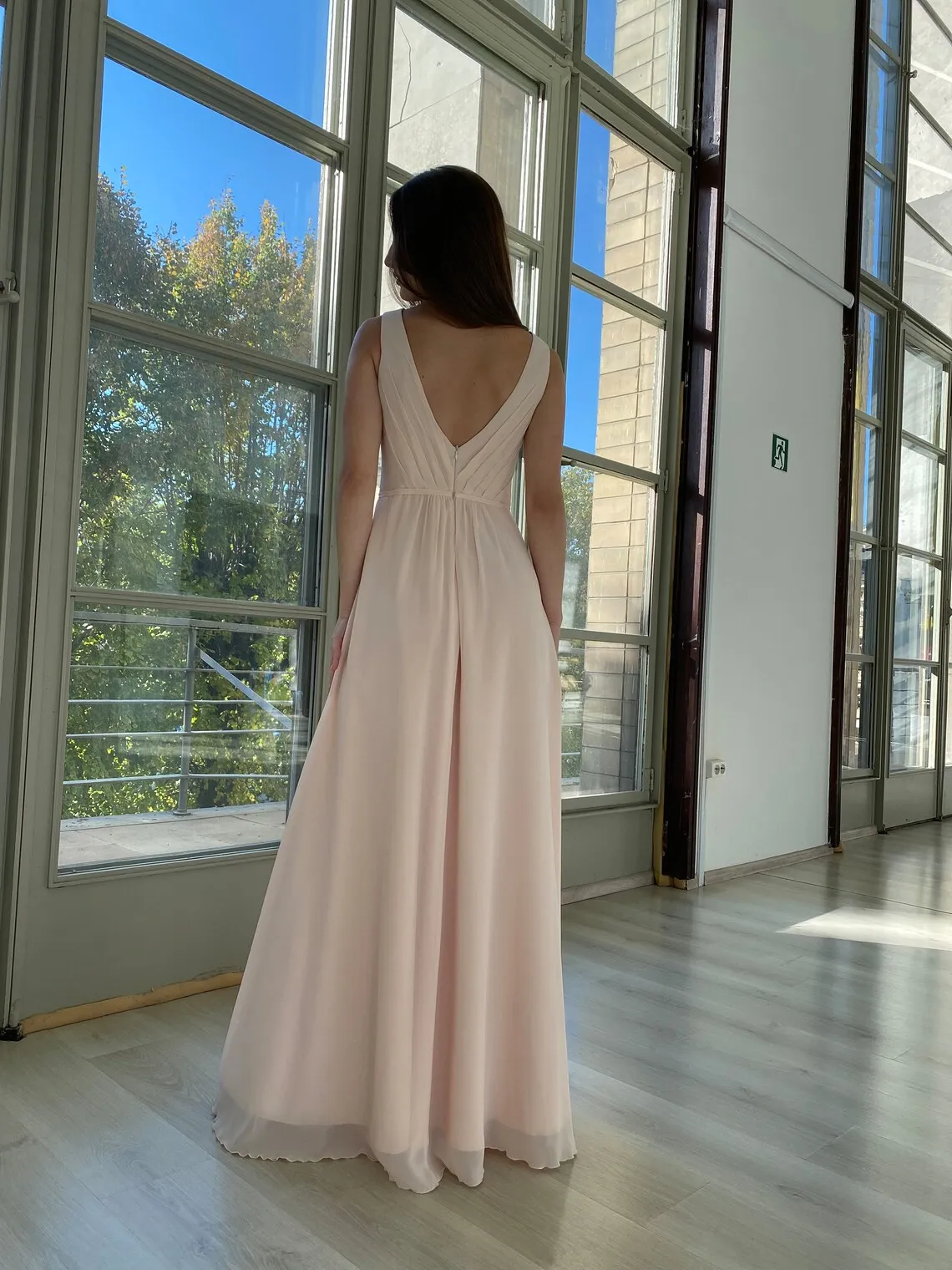 Pink Prom Dresses Chiffon Long Pleats V Neck Long Floor Length Formal Party Graduation Evening Gowns Bridemaid Dress