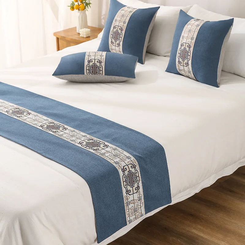 Simple Light Luxury Modern New Chinese-style Bed Flag Bed Tail Cover Model Room Bed Decoration for Hotels Homestays Bed Runner