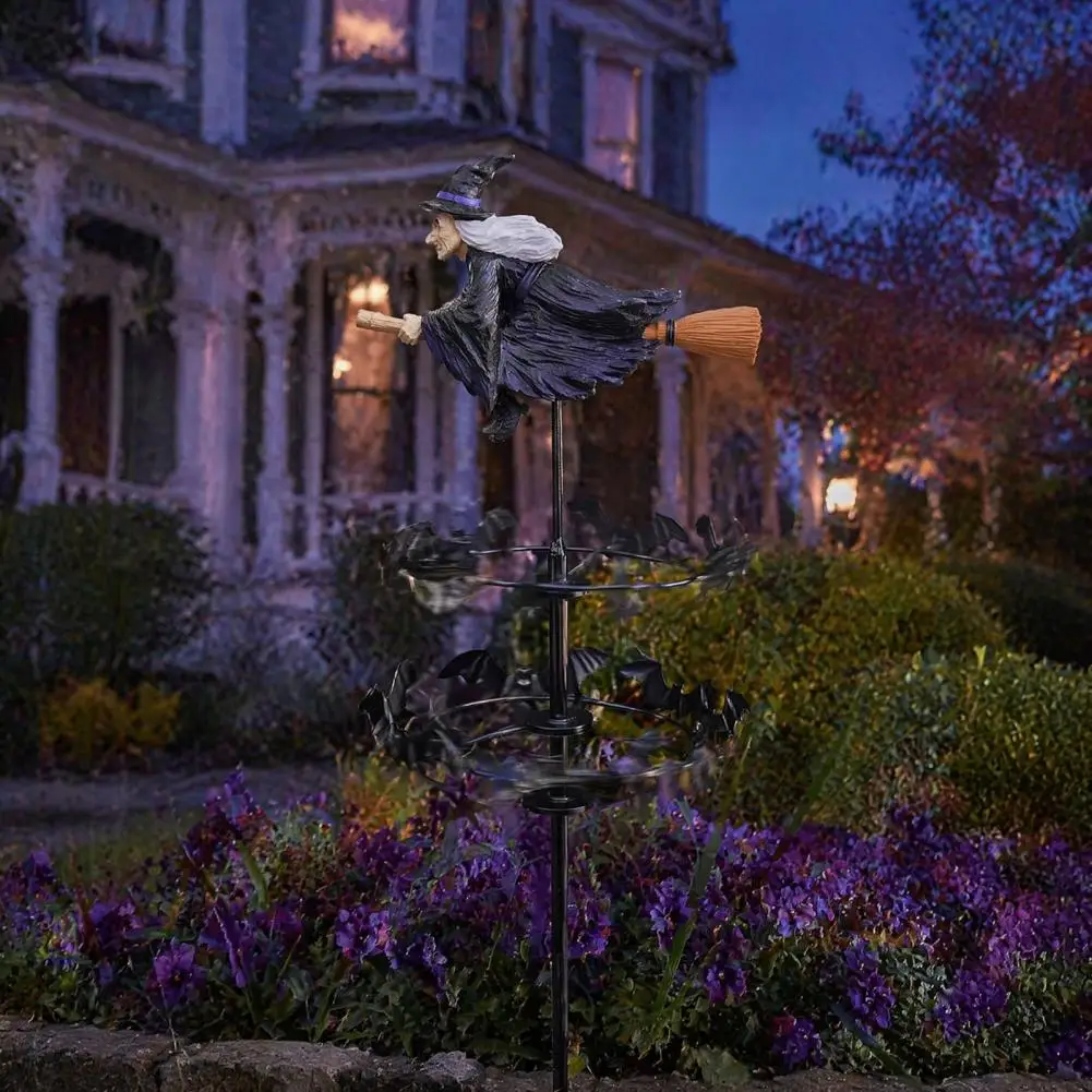 Metal Garden Stake Decor Halloween Wind Spinner for Yard Witch Garden Wind Spinner Halloween Resin Statue with Spooky for Fall