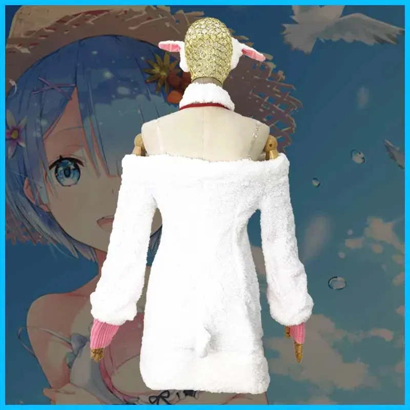 إعادة: زيرو كارا هاجيميرو Isekai Seikatsu Rem أزياء تنكرية لطيفة على شكل خروف أبيض للنساء أزياء حفلات الهالوين والشعر المستعار؛ 8's، 6