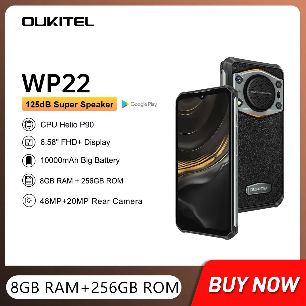 

Oukitel WP22 надежные смартфоны, 8 ГБ + 256 ГБ, 6,58 дюймов, FHD дисплей, 10000 мАч, батарея, мобильный телефон, 48MP камера, Android 13,0, сотовый телефон