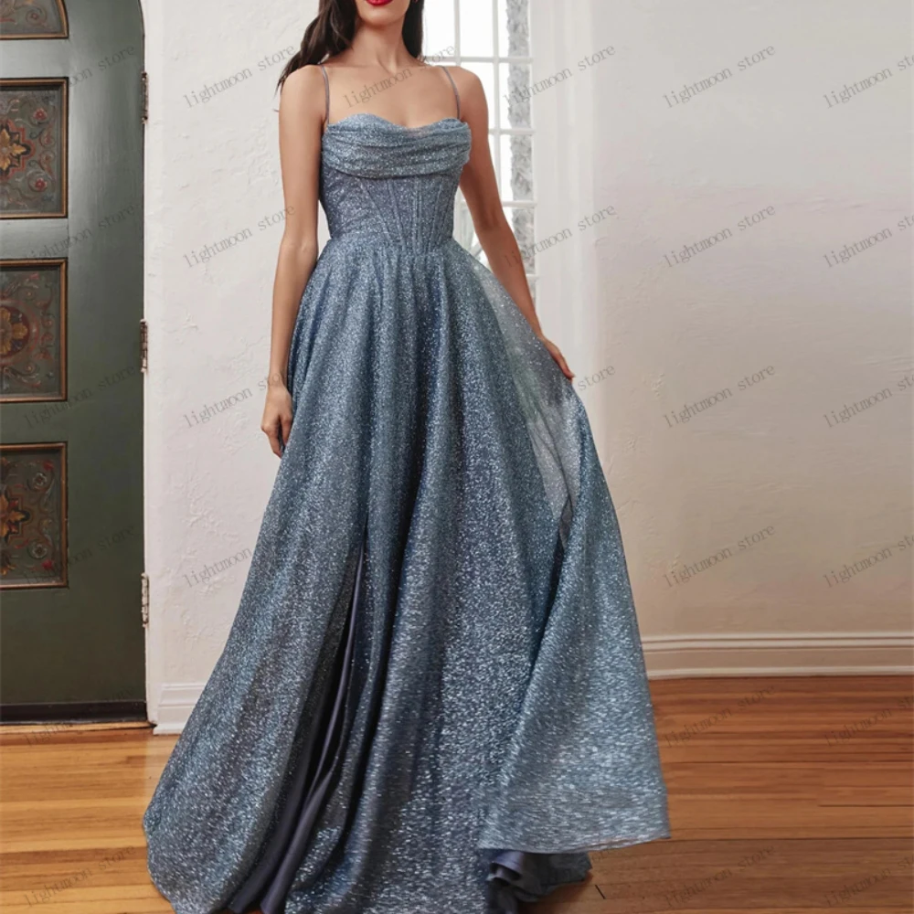 

Glitter Evening Dresses A-Line Voile Tiered Prom Dress Sexy Strapless Backless Robes For Formal Party Vestidos De Noche 2024