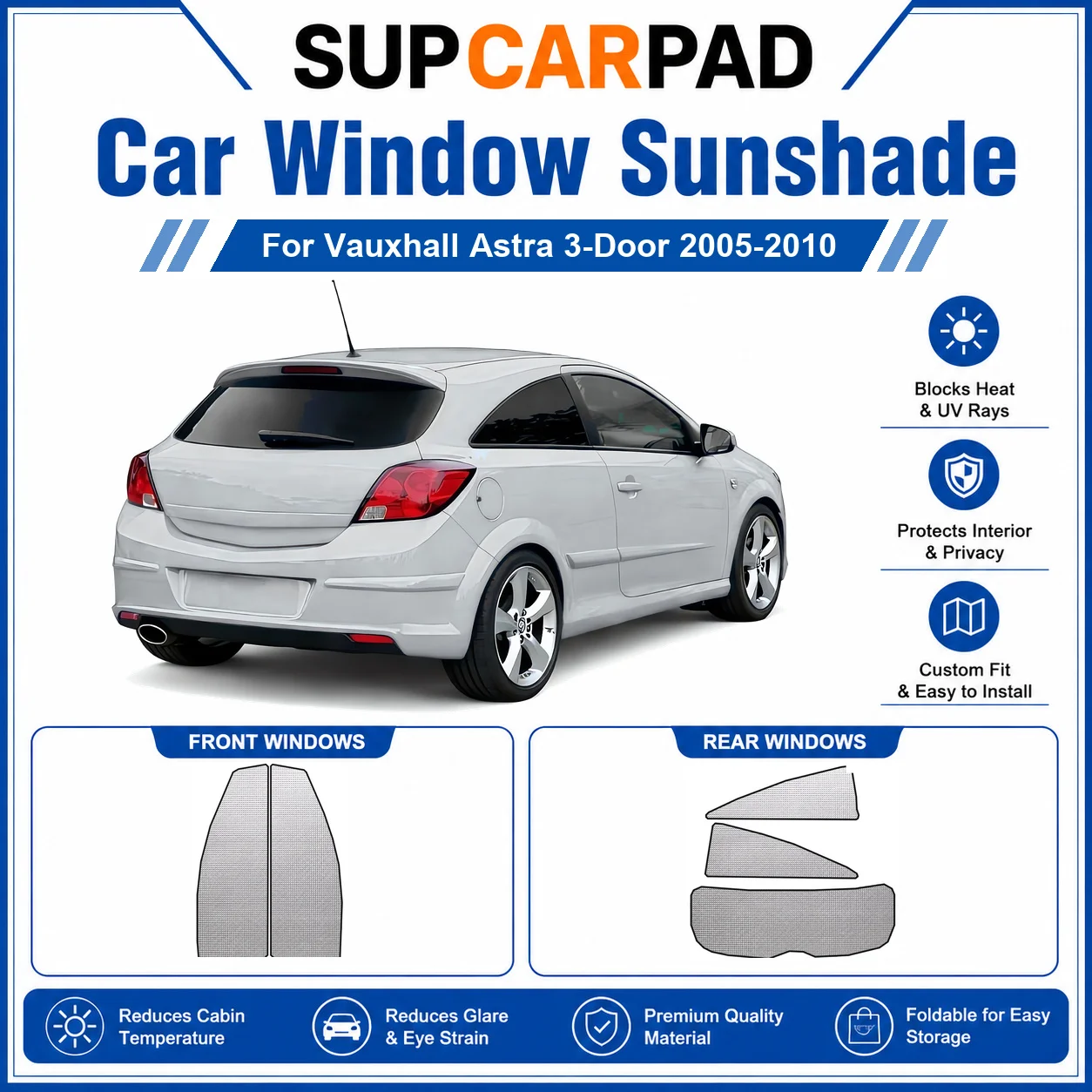 

For Vauxhall - Vauxhall Astra 3-Door 2005-2010 Full Set Car Window Sunshades UV Block Privacy Heat Insulated Foldable Car Curtai