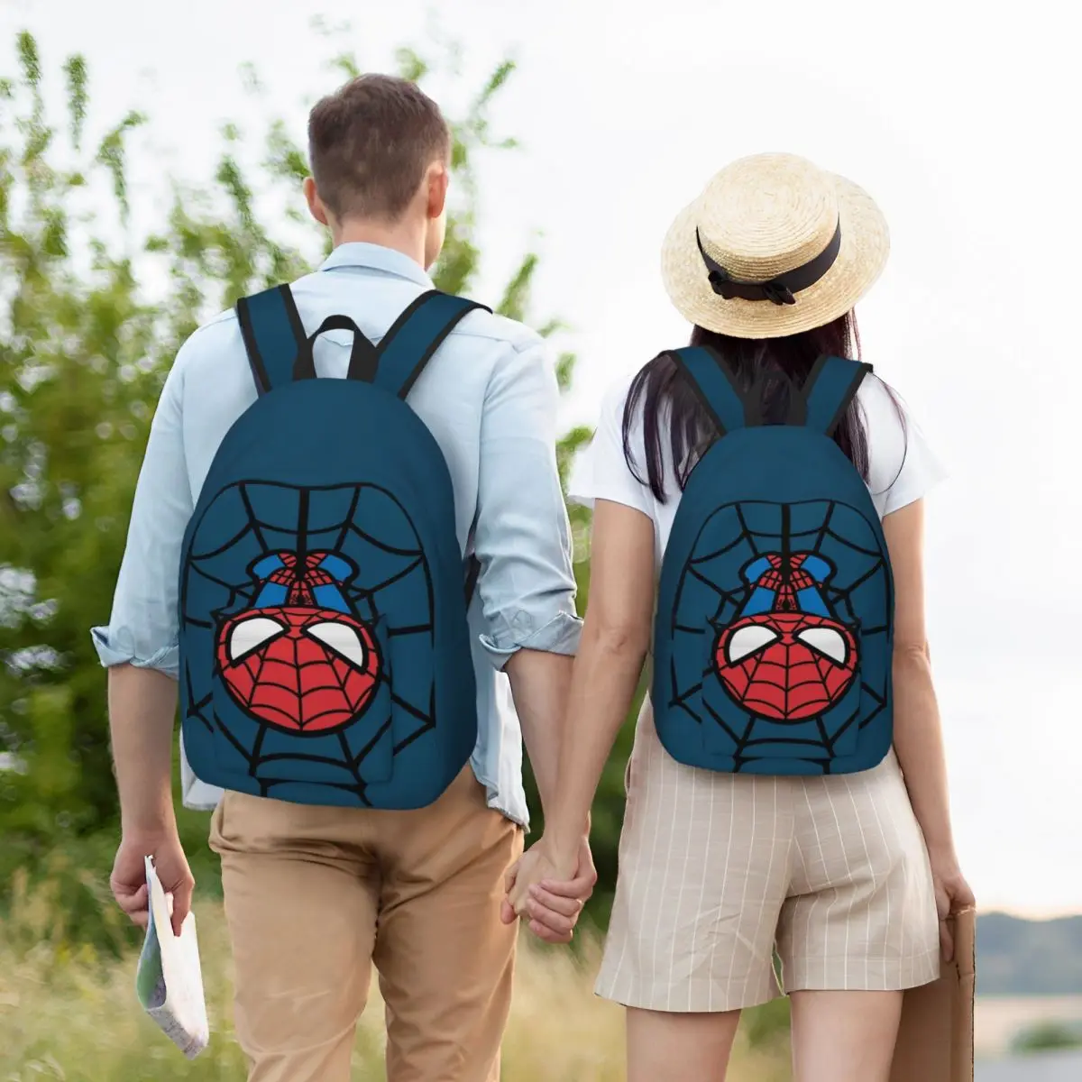 Custom Kawaii Spider Man Hanging Upside Down Canvas Backpacks Men Women Casual Bookbag for College School Spiderman Bags