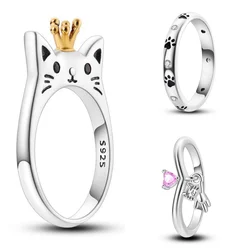 925 Sterling Silver Cat And Dog Pet Paw Prints Closed Ring For Women Valentine's Birthday Gifts DIY Wedding Jewelry Accessory