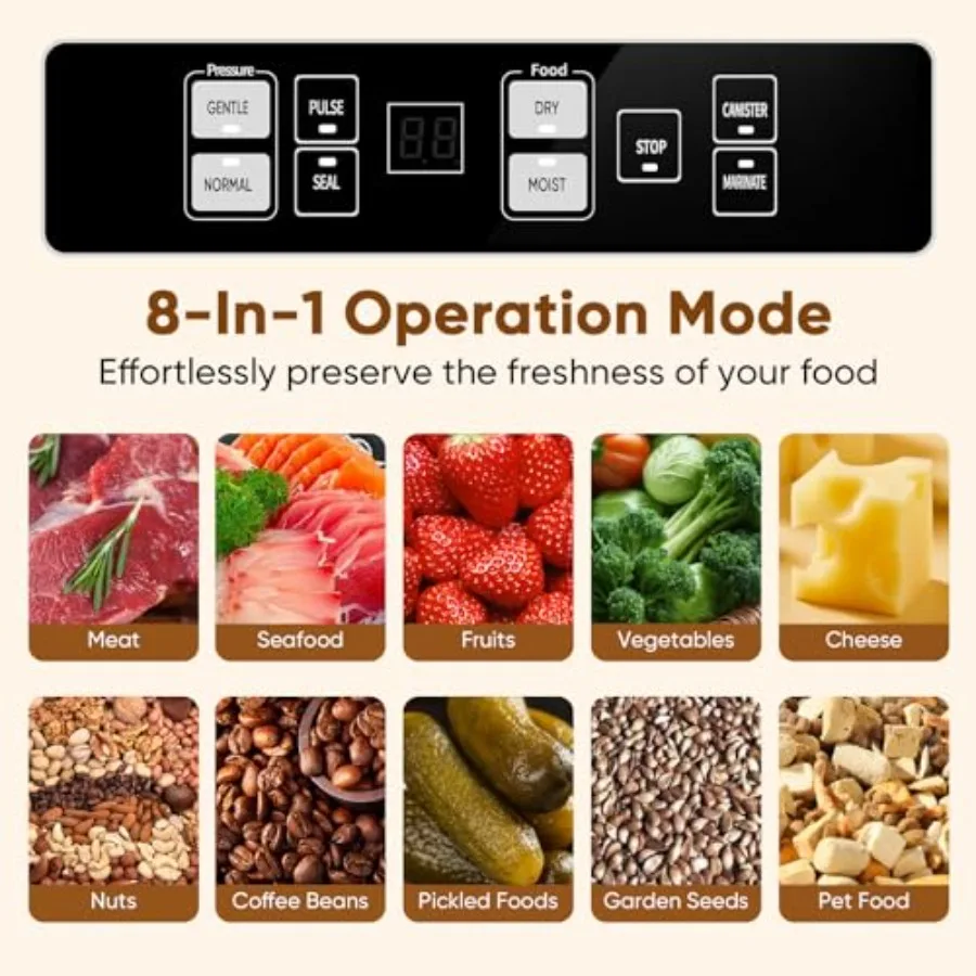 فراغ السدادة للأغذية الكهربائية ميسون جرة ماكينة سد الفراغات شاشة ديجيتال 8 في 1 الإعدادات المسبقة المبسطة مع القاطع المدمج