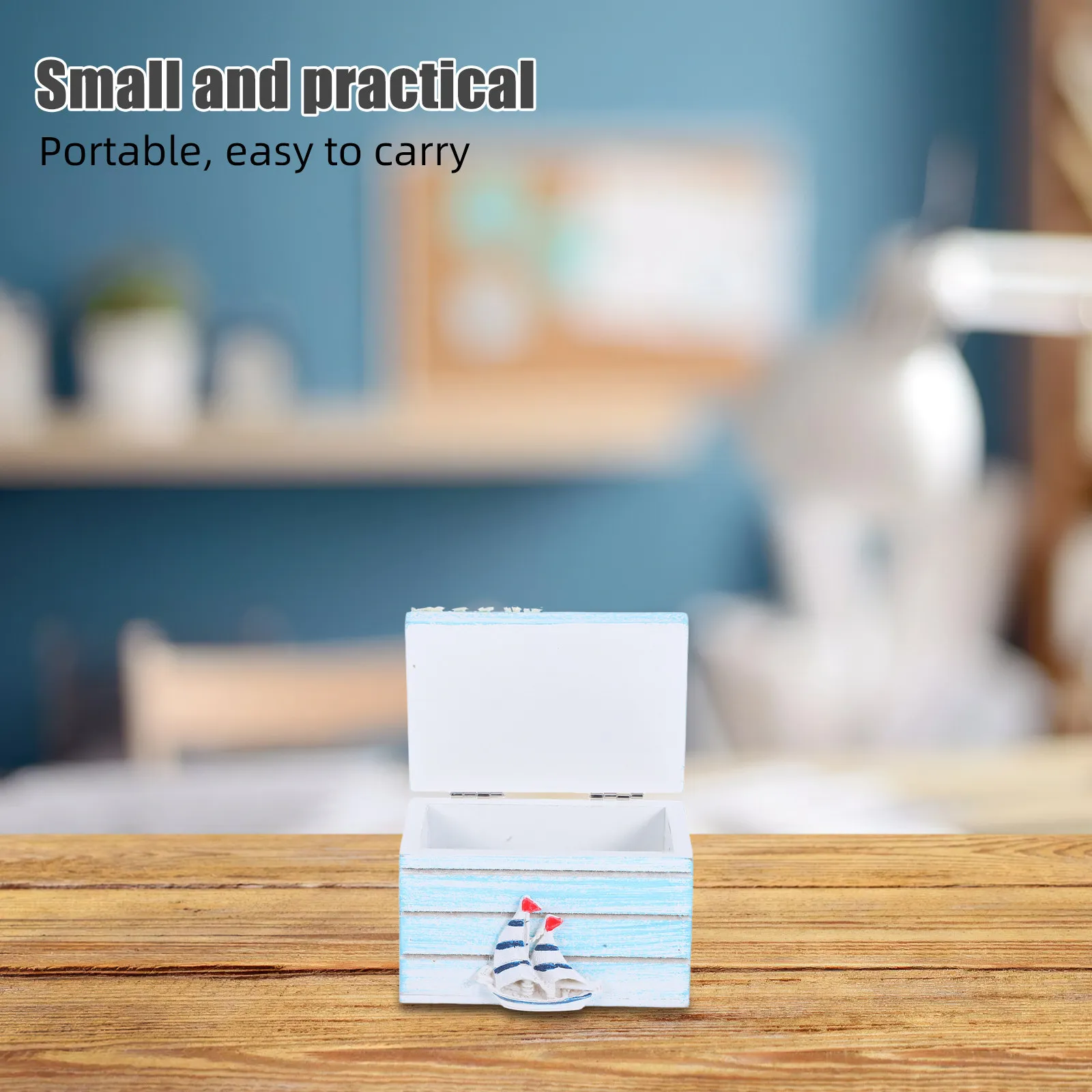 2pcs Ocean-Inspired Wooden Keepsake Box Multifunctional Jewelry Storage Nautical Trinket Chest For Coastal Home Decor - Craft