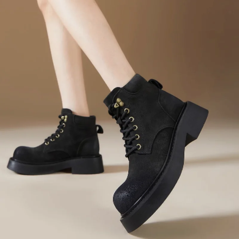 

Ретро-ботинки для женщин, осенне-зимние, с круглым носком, короткие рабочие ботинки, кожаные модные ботинки в британском стиле