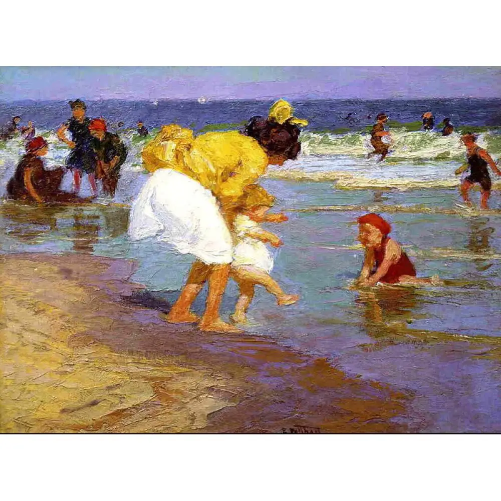 

Hand Painted Edward Henry Potthast Oil Painting Beach Canvas Art Children at The Seashore Modern Impression Artwork Wall Decor