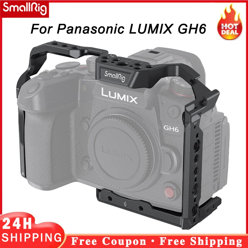 

SmallRig Full Camera Cage for Panasonic LUMIX GH6 3784 with NATO Rail/Cold Shoe for Handle, Microphone, LED Light, Monitor