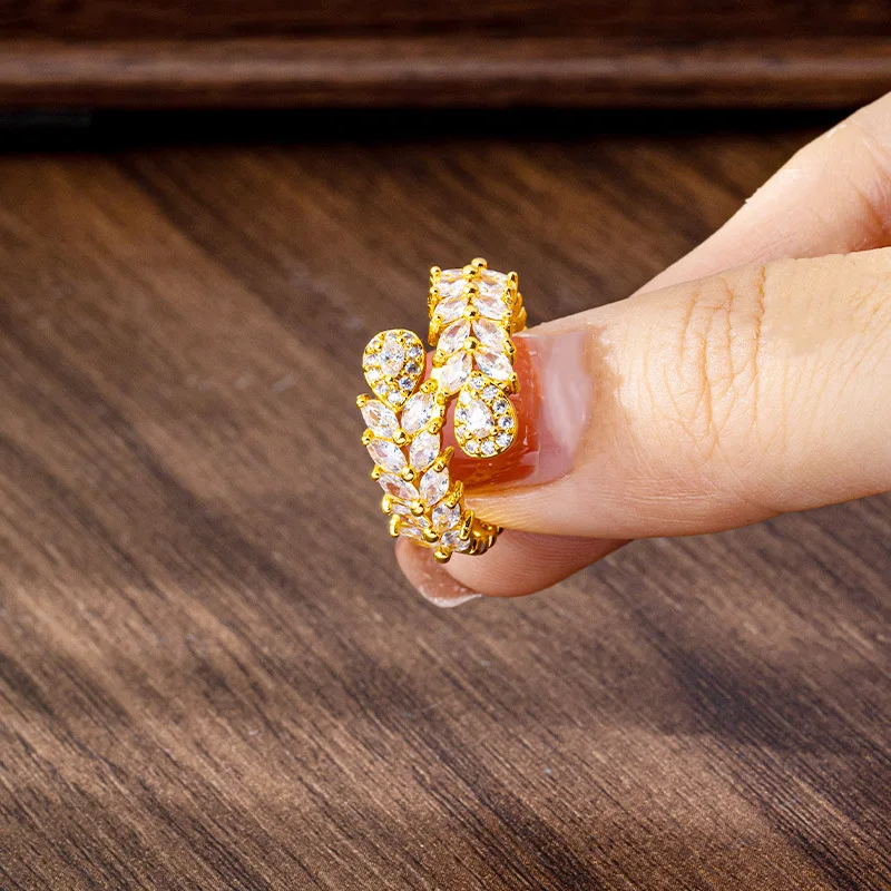 

Luxury 24K 9999 Pure Gold real gold Women's Diamond-studded Wheat Ring