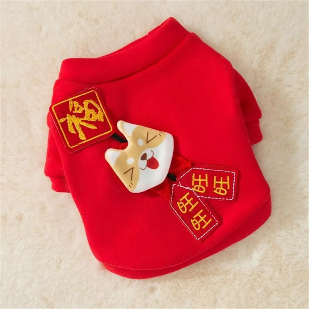 Cat Hoodies Chinese Style Round Neck Cat Coat Elastic Festival Bright Color Pet Apparel Two-leg Puppy Pullover For New Year