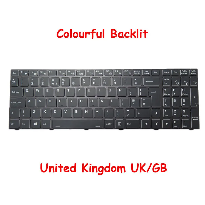 

Laptop Colourful Backlit Keyboard For CVM19N2600J4302 6-80-X17S3-190-1 United Kingdom UK With Black Frame New