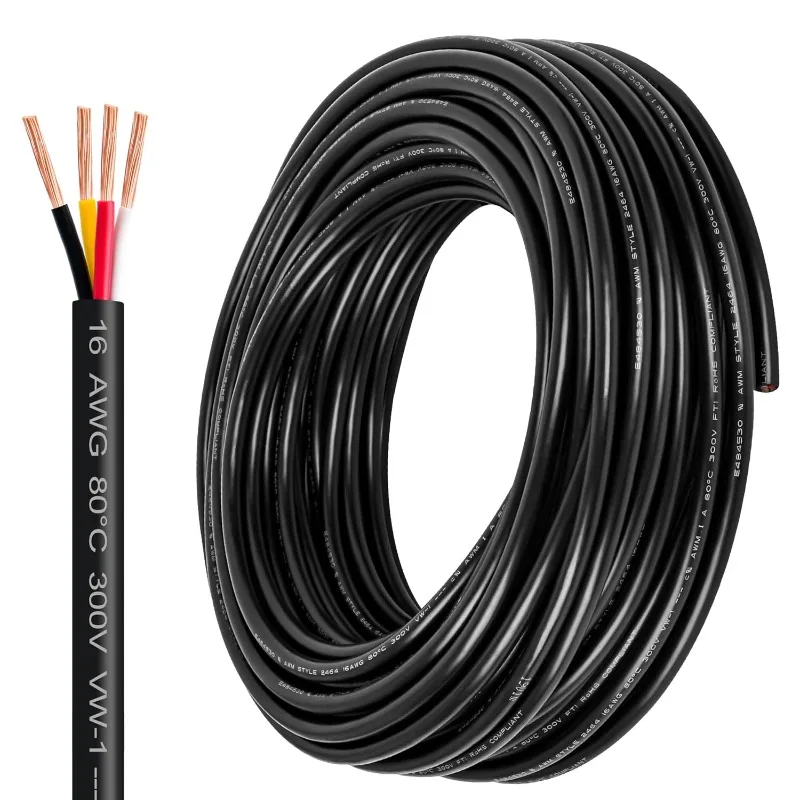 16 Gauge Wire 4 Conductor,16 AWG Electrical Wire Stranded PVC Cord Oxygen-Free Copper Cable,Tinned Copper Hookup Wire Cord