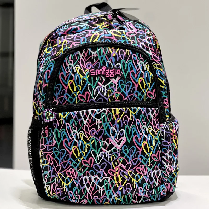 Genuine Australian Smiggle Black Colored Graffiti Love Student Backpack Children\'S Stationery Backpack water bottle Student Gift