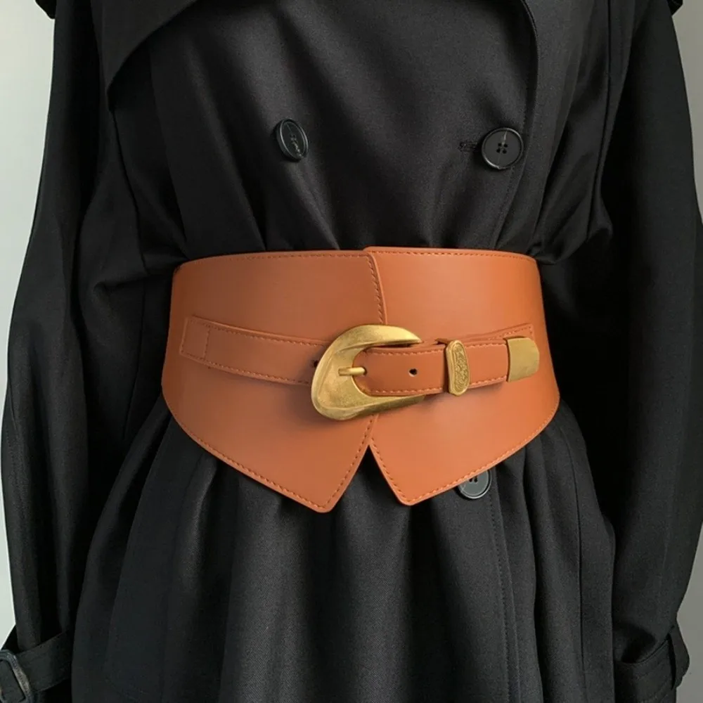 

Waist Corset Spicy Girl PU Leather Corset Elastic Slimming Wide Cummerbunds Solid Color Waistband Western Cowboy Belt Ladies
