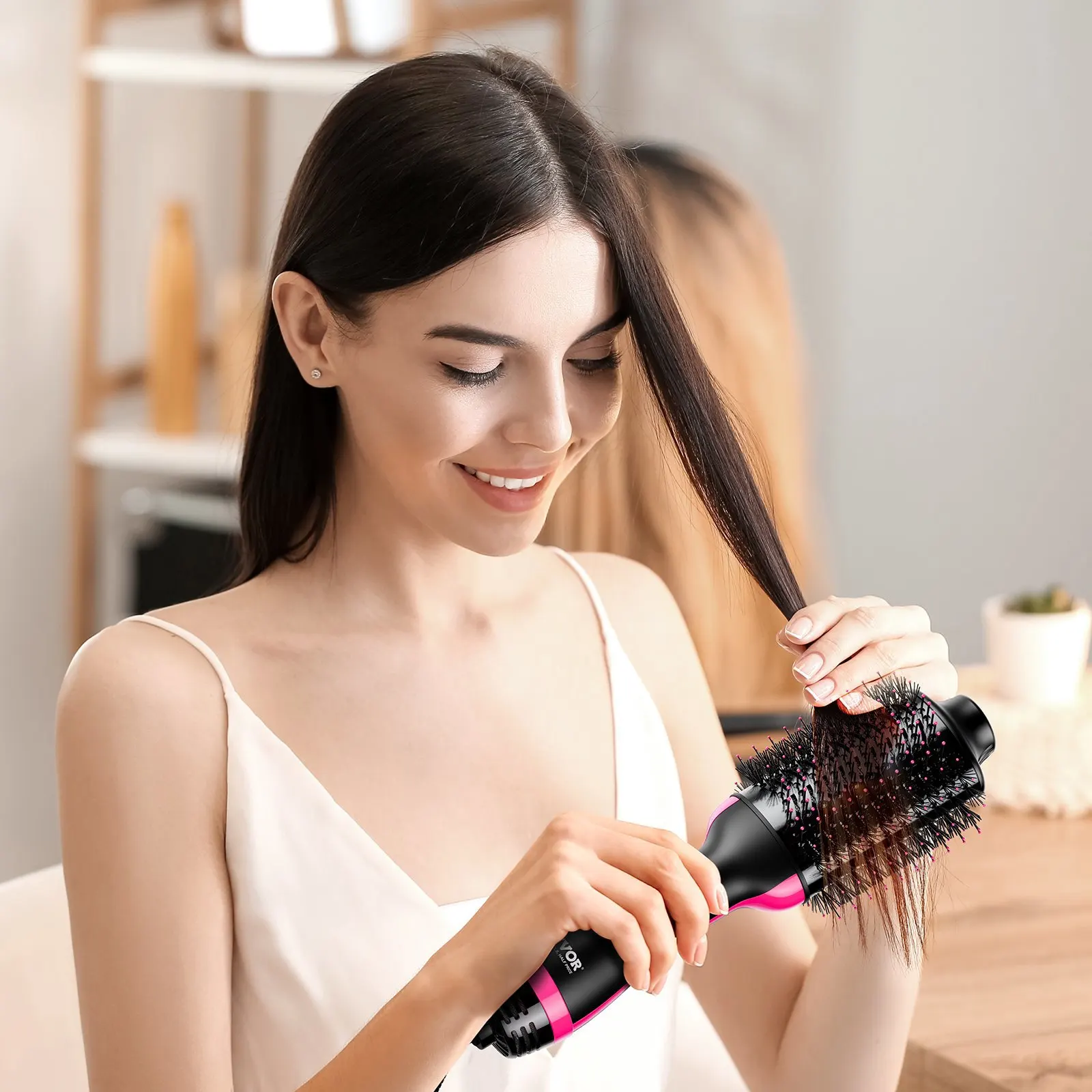 

Hair Blow Dryer Brush, 4 in 1 Ionic Hair Styler and Volumizer with Electroplated Titanium & 2.95" Ceramic Coating Oval Barrel