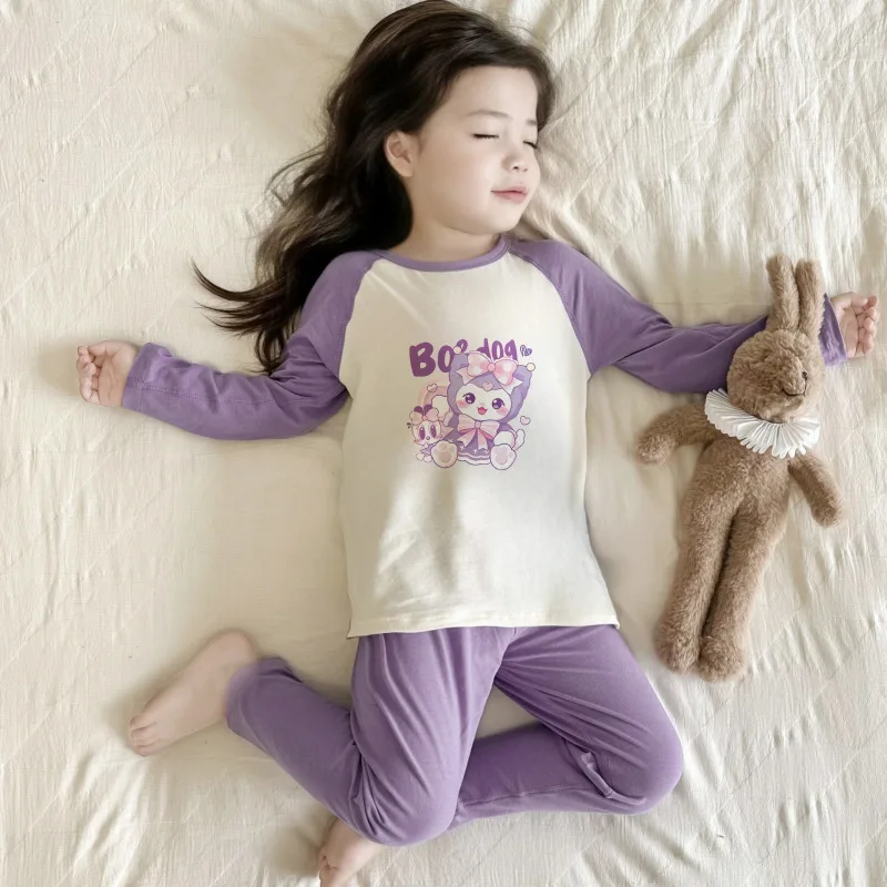 Conjunto de pijamas Kawaii para niños Kuromi Sanrio Hello Kitty, ropa de casa para niña, se puede usar en el exterior, regalo de moda bonito de dibujos animados