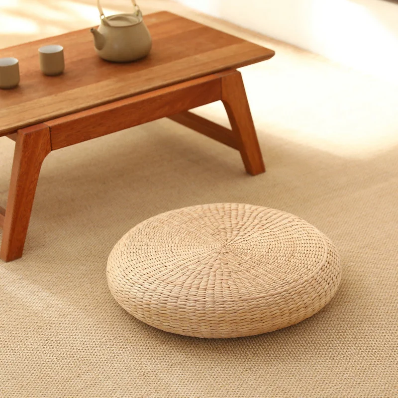 Japanese Style Round Tatami Cushion Yoga Meditation Floor Cushions Handmade Pillow Floor Natural Straw Cushion Decor Mat Sit