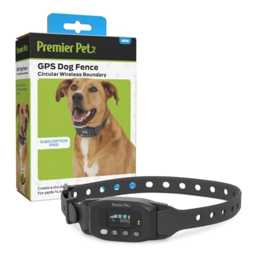 

GPS Dog Fence for Outdoor Use - Waterproof Rechargeable Collar in Black - Circular Wireless Boundary with Customizable Safe Zon